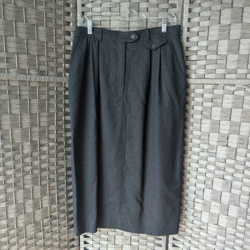 Vtg Talbots Midi Skirt Charcoal Gray Pleated Worsted Wool Sz 16 Minimalist USA
